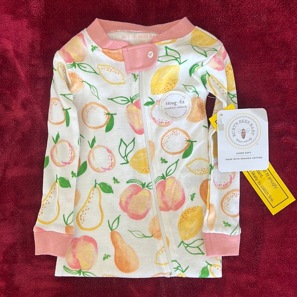 BNWT Burt’s Bees Baby ‘Sweet and Sour’ Footie Pyjamas Size 12 M RRP $13.95 🍋🍑